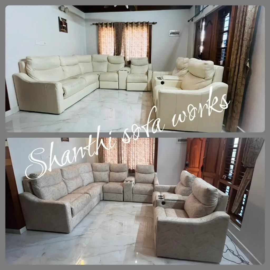Premium recliner sofa wupholstery work by Shanthi Sofa Works in Bangalore