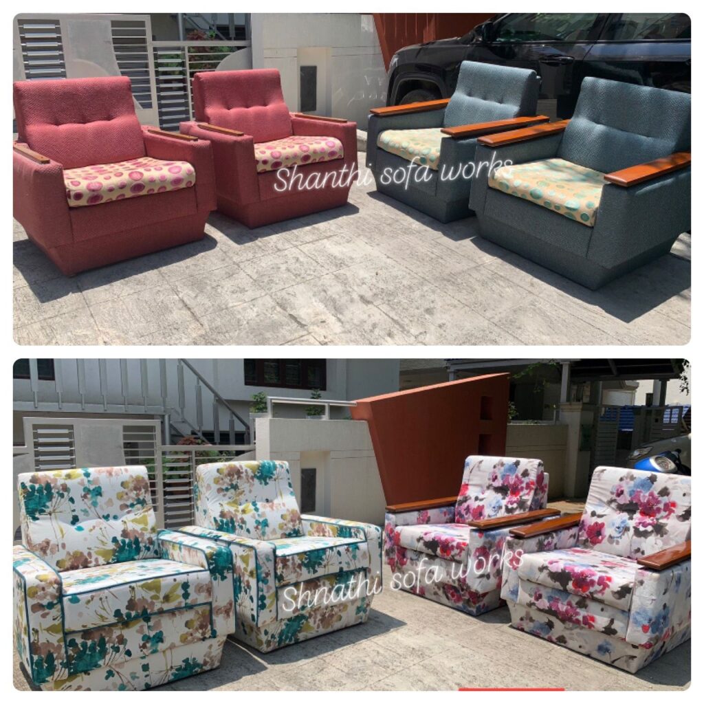 Before after sofa repair and upholstery Bangalore Shanthi Sofa Works