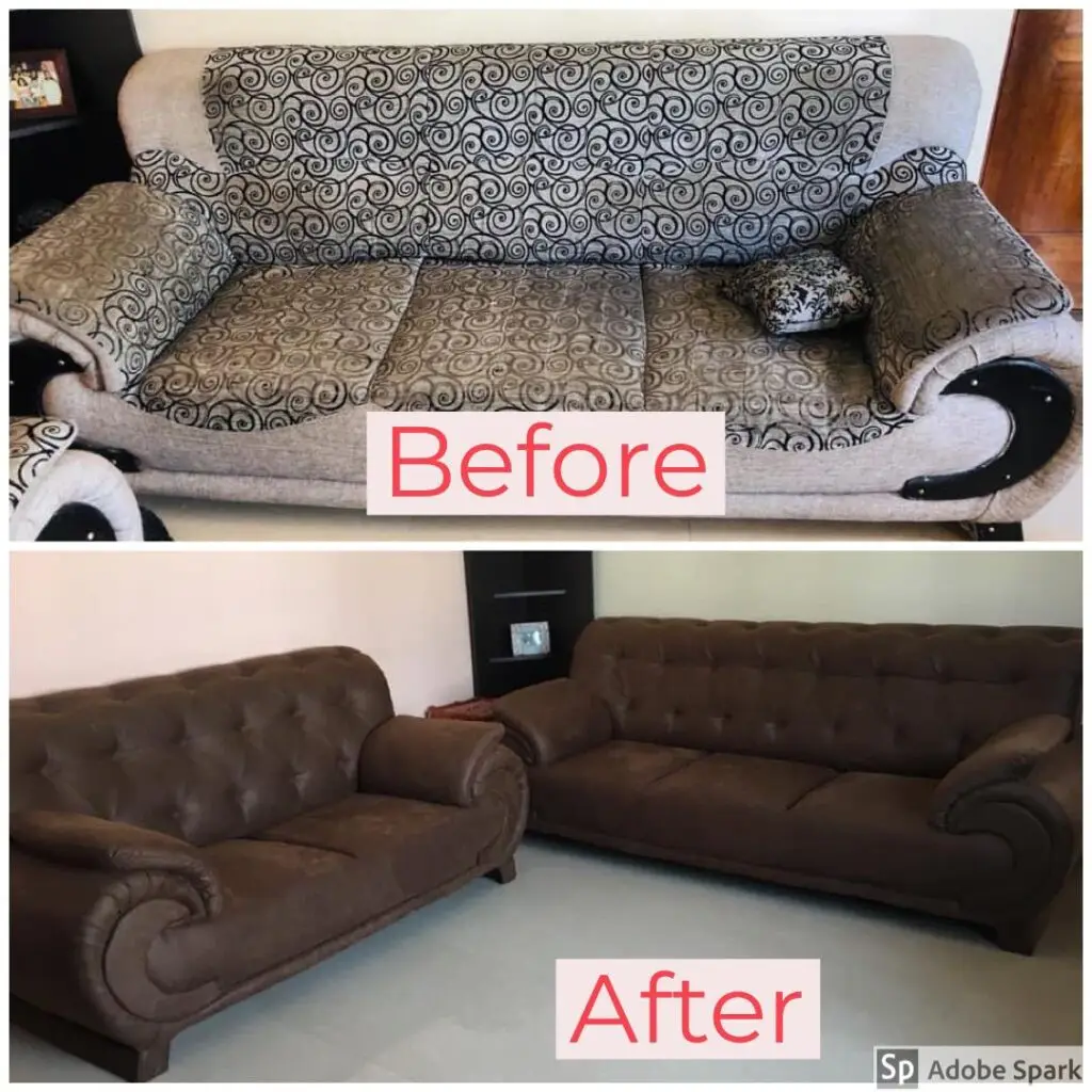Before after sofa repair and upholstery Bangalore Shanthi Sofa Works
