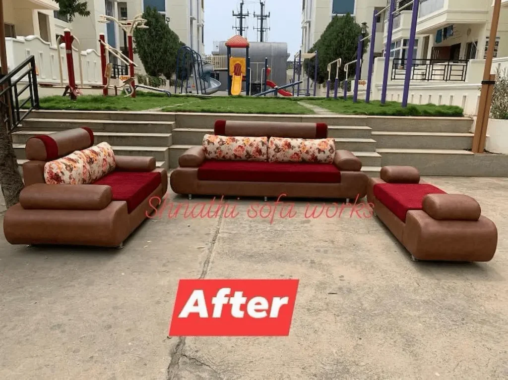 sofa upholstery Bangalore before and after service by Shanthi Sofa Works