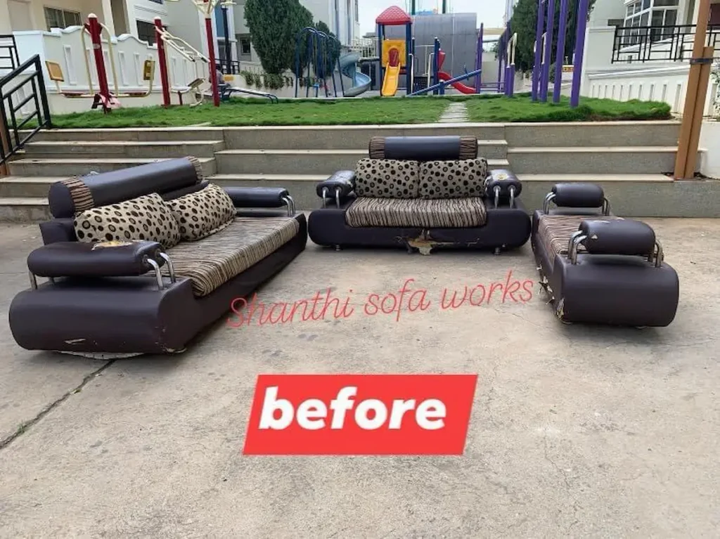 sofa upholstery Bangalore before and after service by Shanthi Sofa Works Bangalore by Shanthi Sofa Works