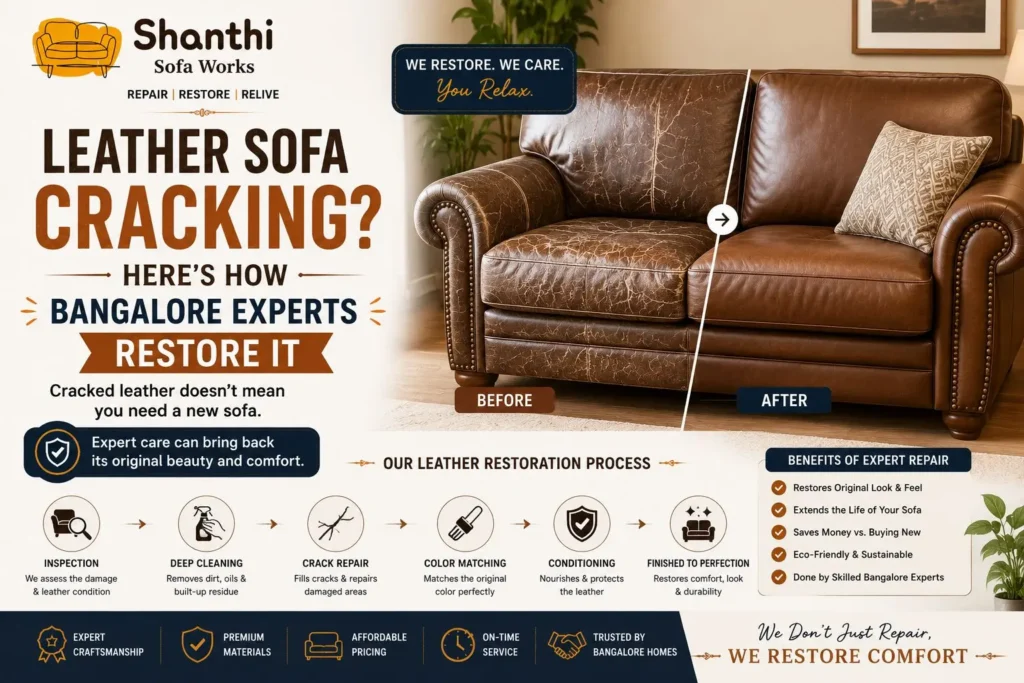 Leather sofa cracking repair and restoration service in Bangalore by Shanthi Sofa Works