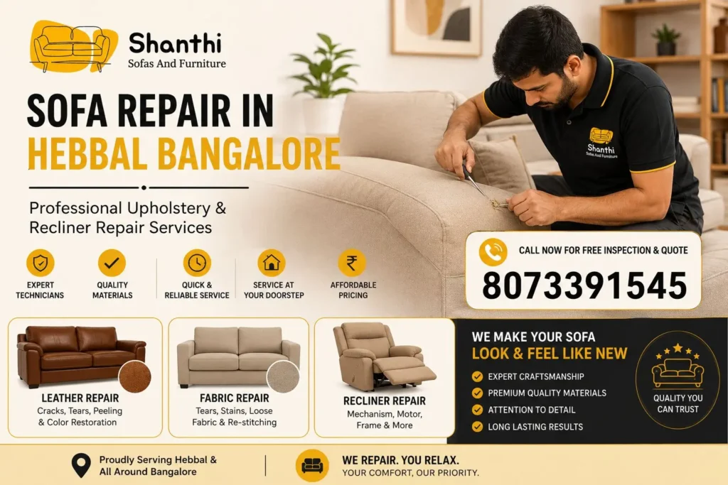 Sofa Repair in Hebbal Bangalore – Professional Upholstery & Recliner Repair Services by Shanthi Sofas And Furniture