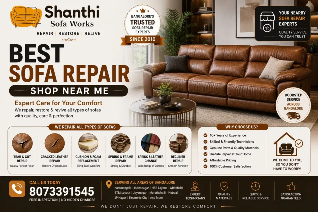 Same day sofa repair near me by Shanthi Sofa Works