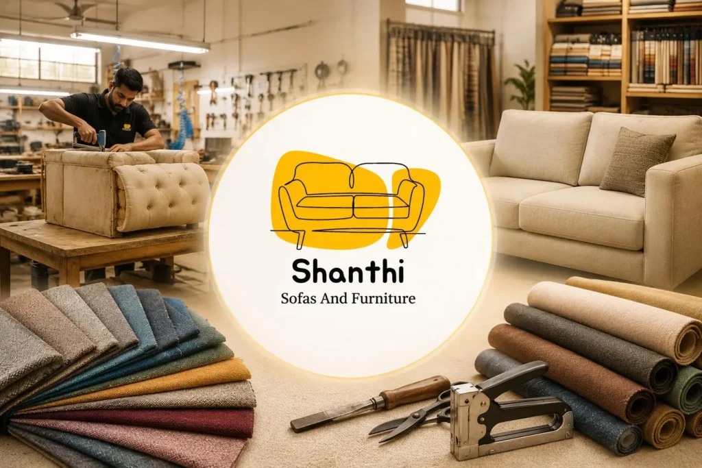 Professional sofa reupholstery workshop in Bangalore by Shanthi Sofas And Furniture