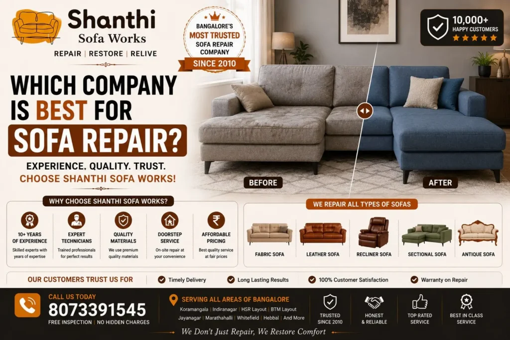 Professional sofa repair and recliner repair service in Bangalore by Shanthi Sofa Works