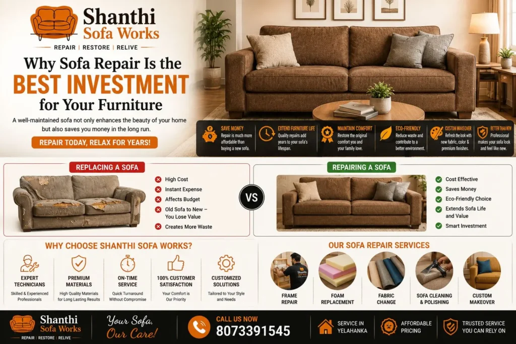 Shanthi Sofa Works providing professional sofa repair and upholstery services in Bangalore